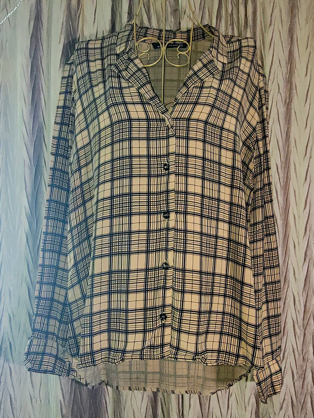 Zara Black and White Plaid Button-Down Shirt